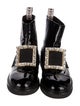 Roger Vivier Patent Leather Crystal Embellishments Combat Boots