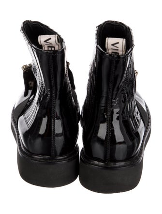 Roger Vivier Patent Leather Crystal Embellishments Combat Boots