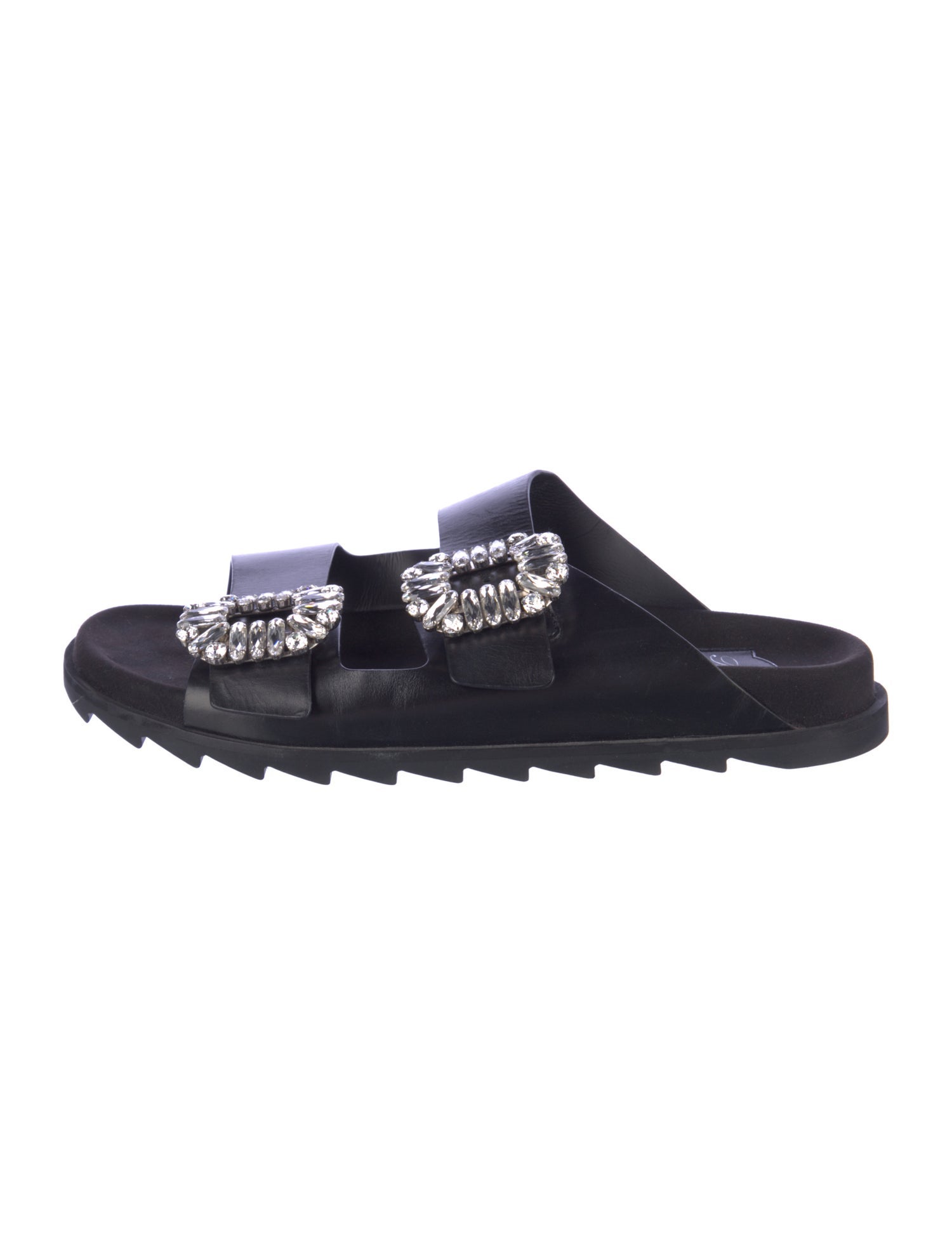Roger Vivier Leather Crystal Embellishments Slides