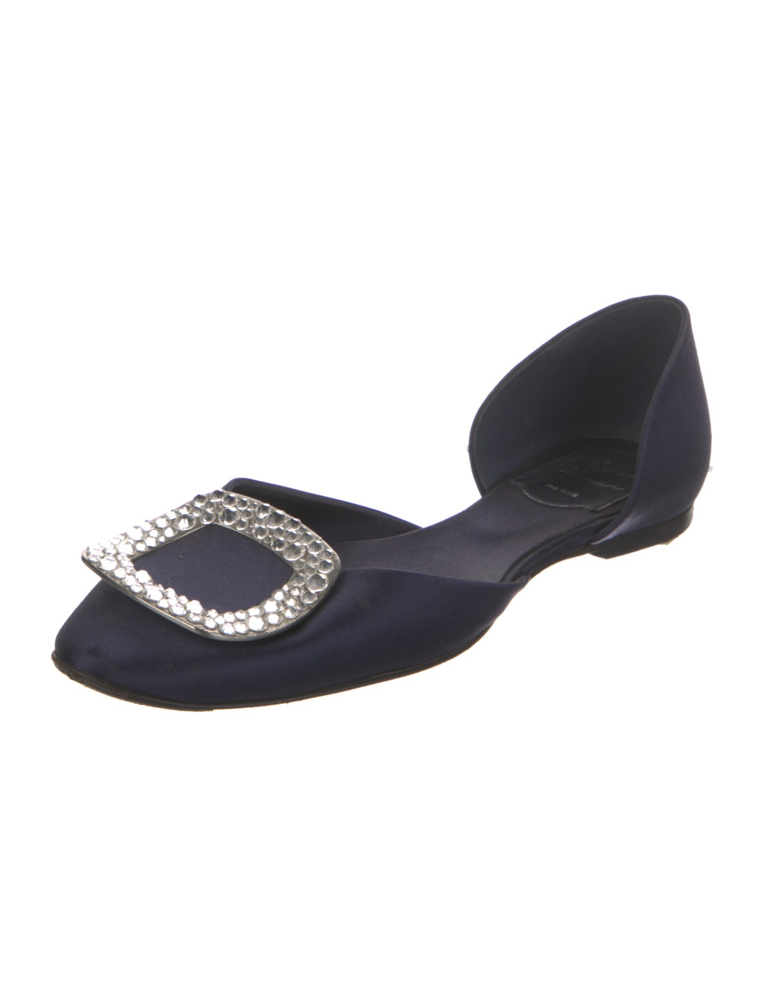 Roger Vivier Satin Crystal Embellishments D'Orsay Flats