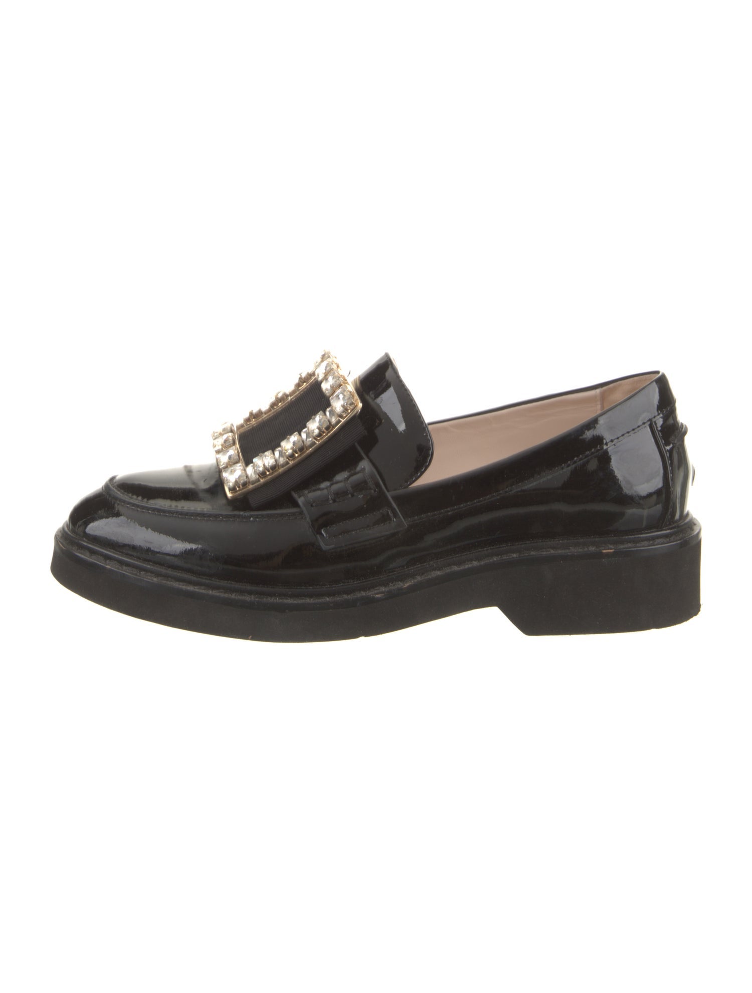 Roger Vivier Patent Leather Crystal Embellishments Loafers