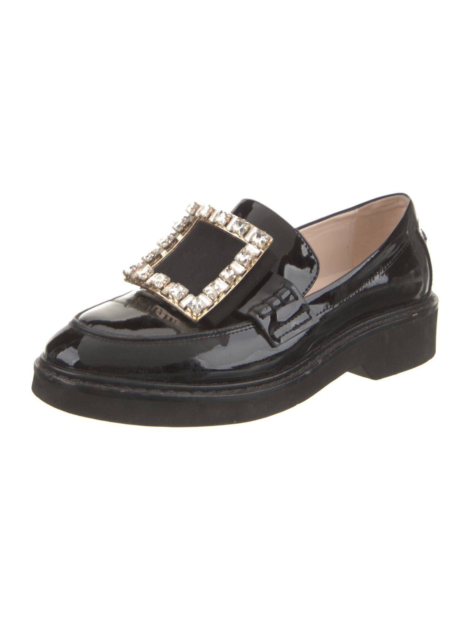 Roger Vivier Patent Leather Crystal Embellishments Loafers