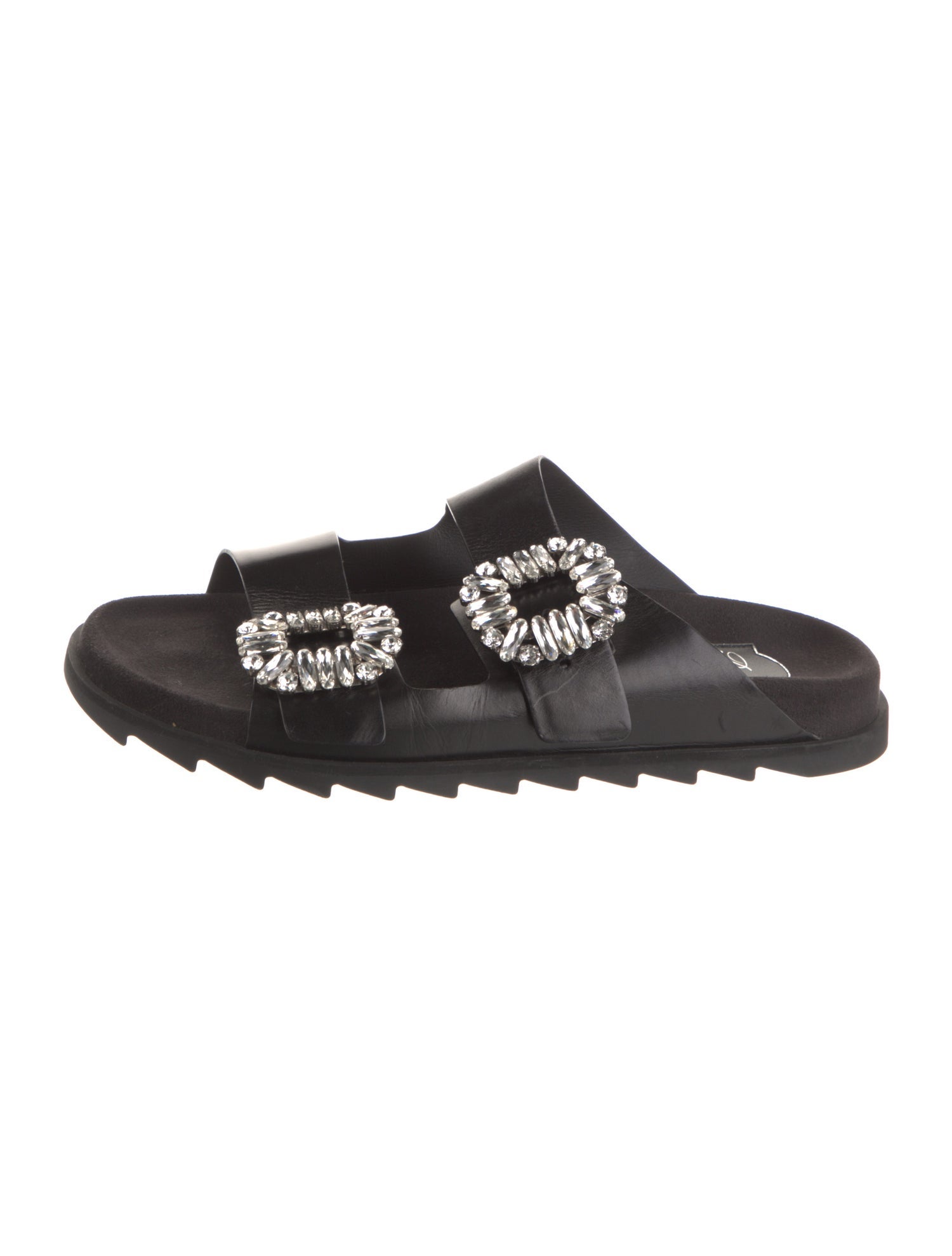 Roger Vivier Leather Crystal Embellishments Slides