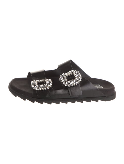 Roger Vivier Leather Crystal Embellishments Slides