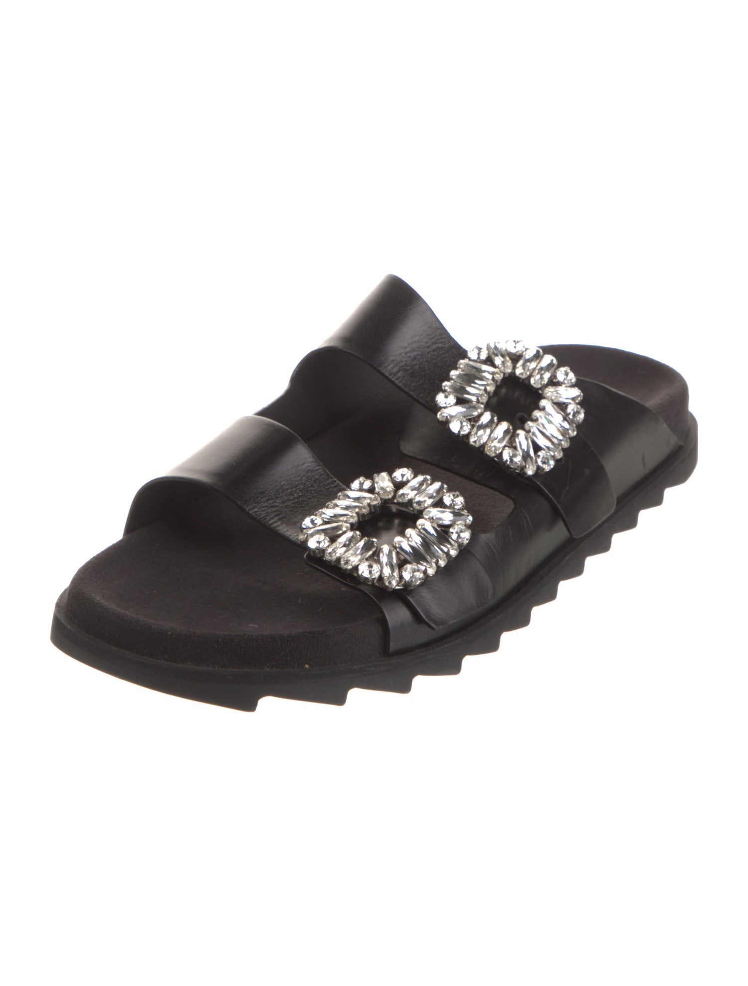 Roger Vivier Leather Crystal Embellishments Slides