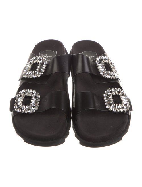 Roger Vivier Leather Crystal Embellishments Slides