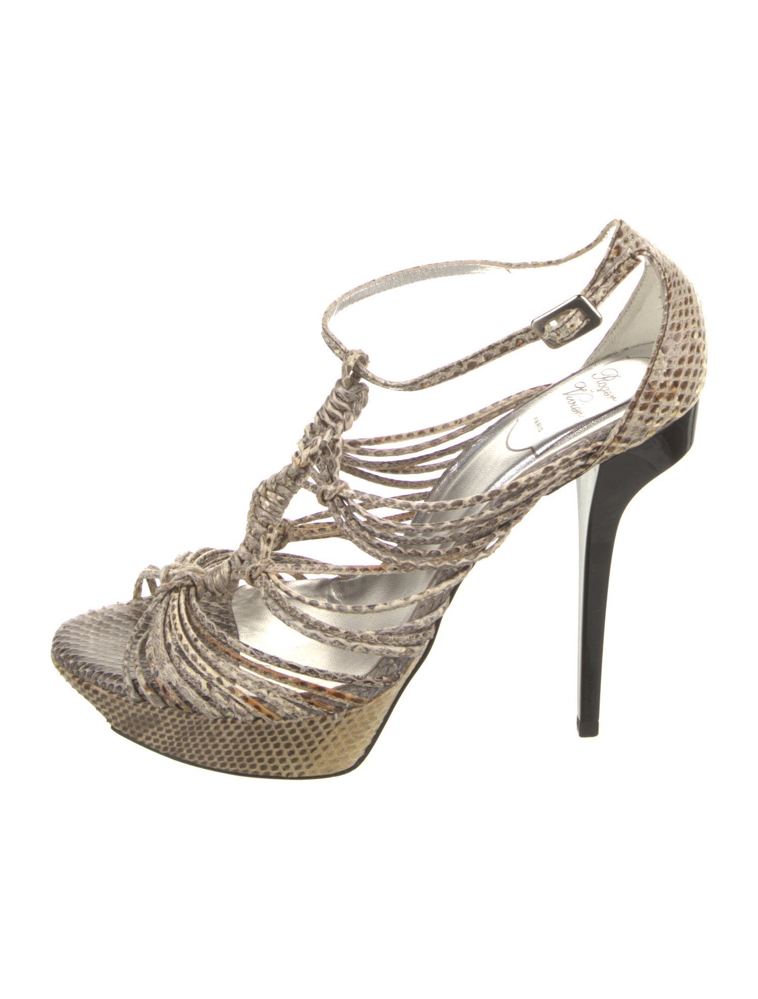 Roger Vivier Snakeskin Animal Print T-Strap Sandals