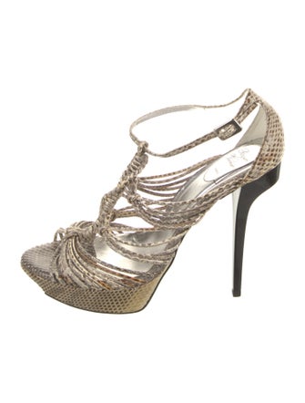 Roger Vivier Snakeskin Animal Print T-Strap Sandals