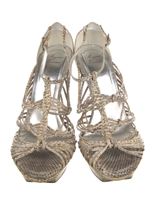 Roger Vivier Snakeskin Animal Print T-Strap Sandals