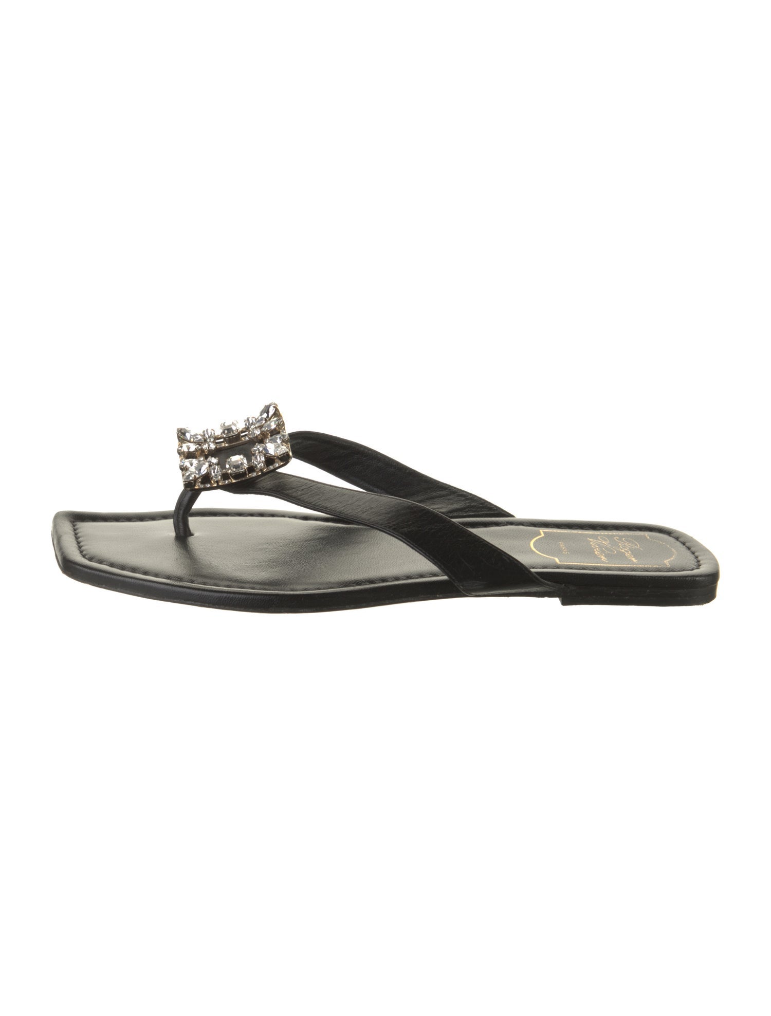 Roger Vivier Leather Crystal Embellishments Slides
