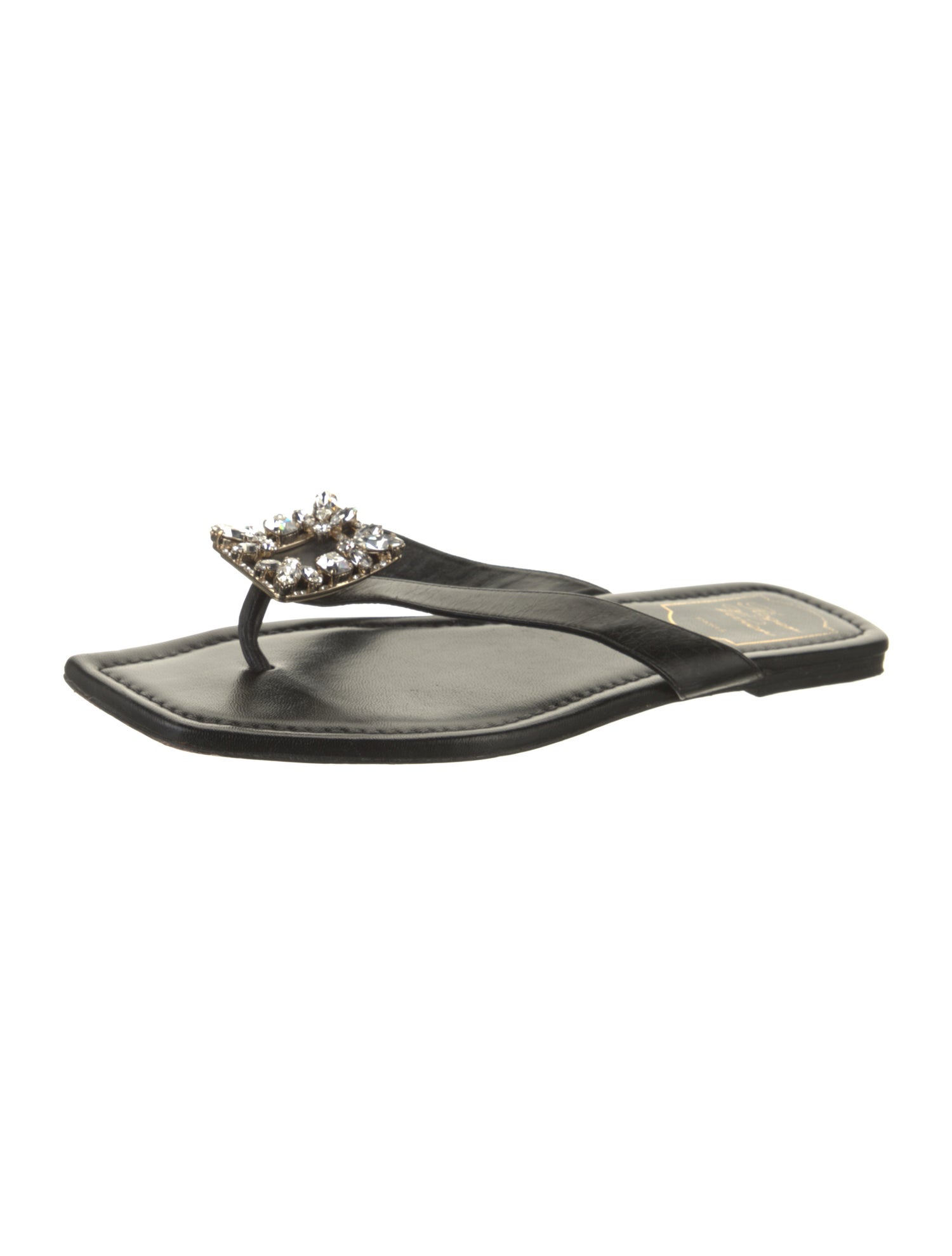 Roger Vivier Leather Crystal Embellishments Slides