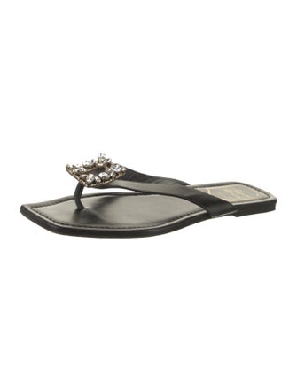 Roger Vivier Leather Crystal Embellishments Slides