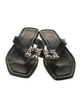 Roger Vivier Leather Crystal Embellishments Slides
