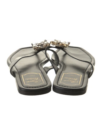 Roger Vivier Leather Crystal Embellishments Slides