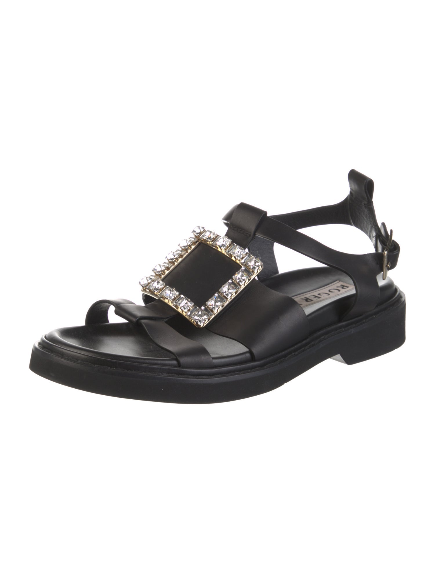 Roger Vivier Leather Crystal Embellishments Sandals