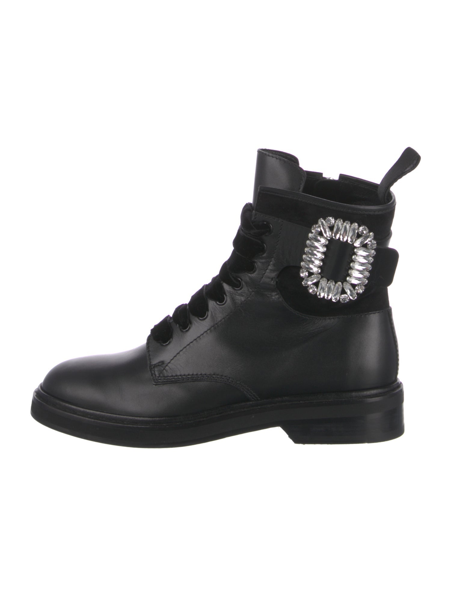 Roger Vivier Leather Crystal Embellishments Combat Boots