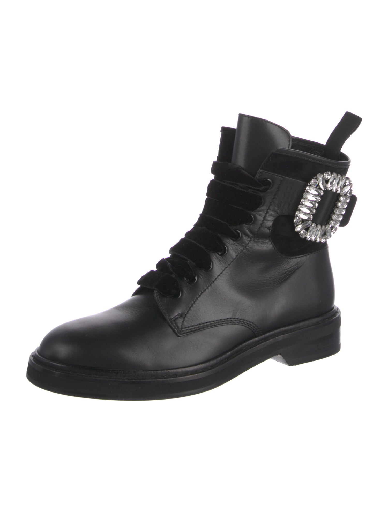 Roger Vivier Leather Crystal Embellishments Combat Boots