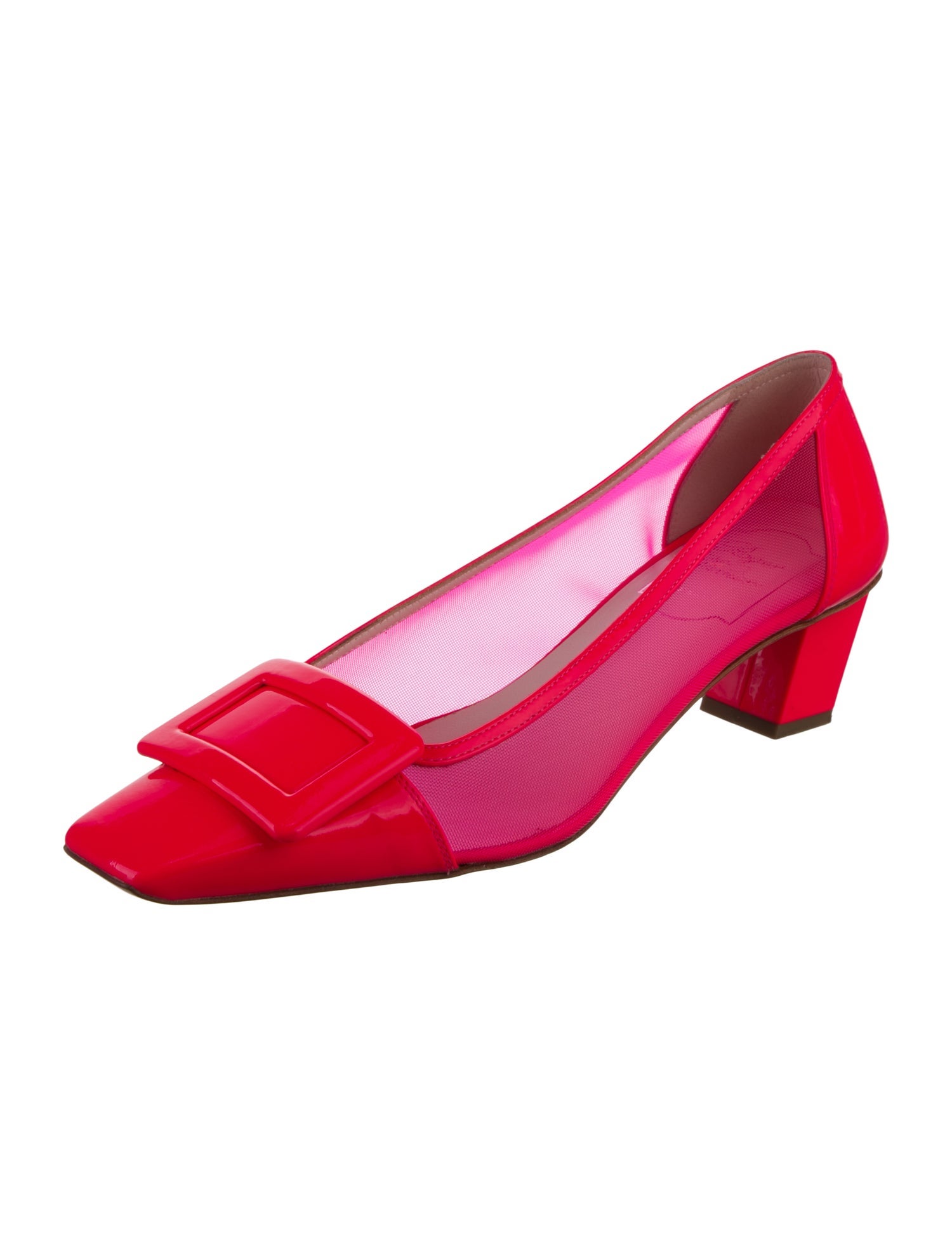 Roger Vivier Patent Leather Mesh Accents Pumps