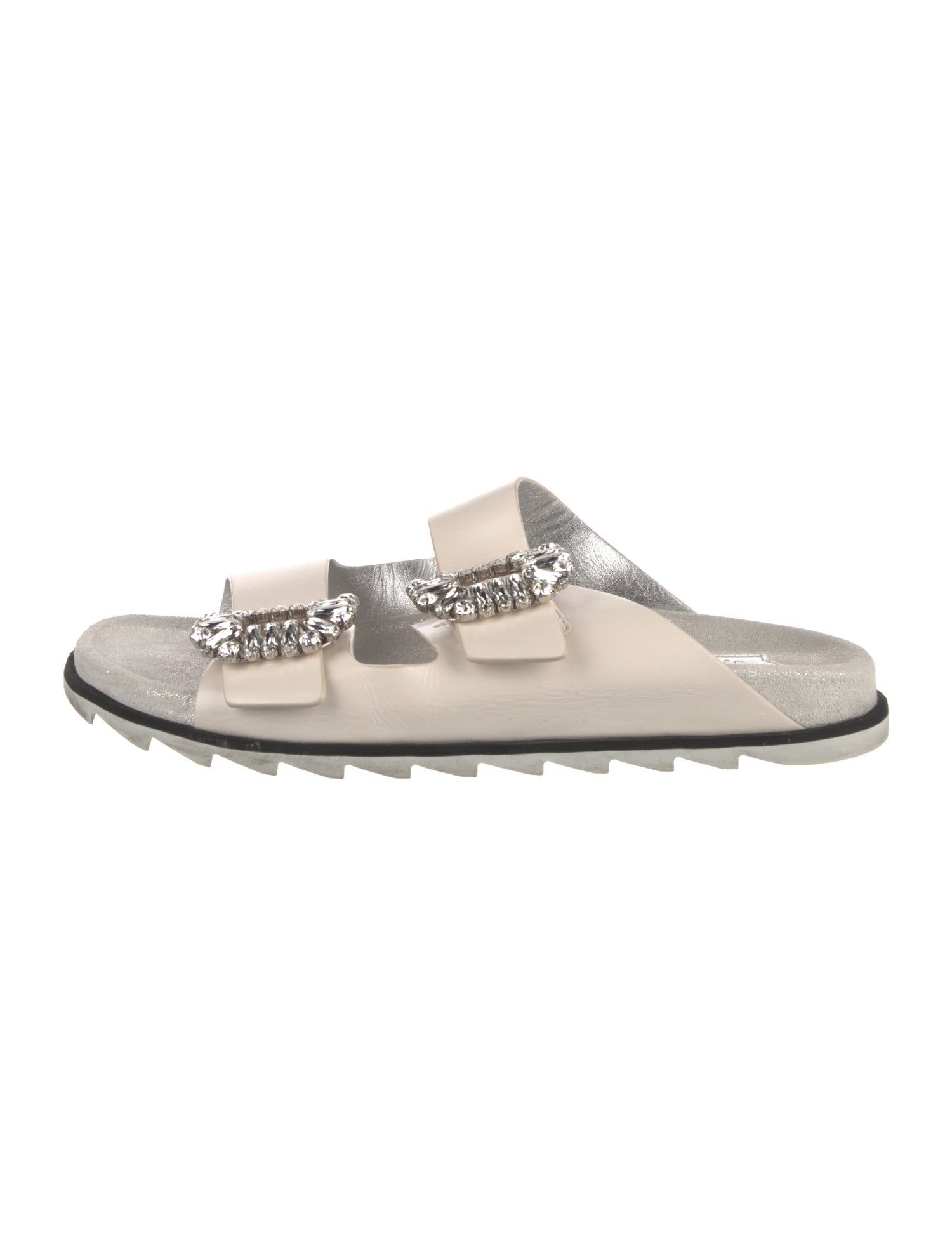 Roger Vivier Leather Crystal Embellishments Slides
