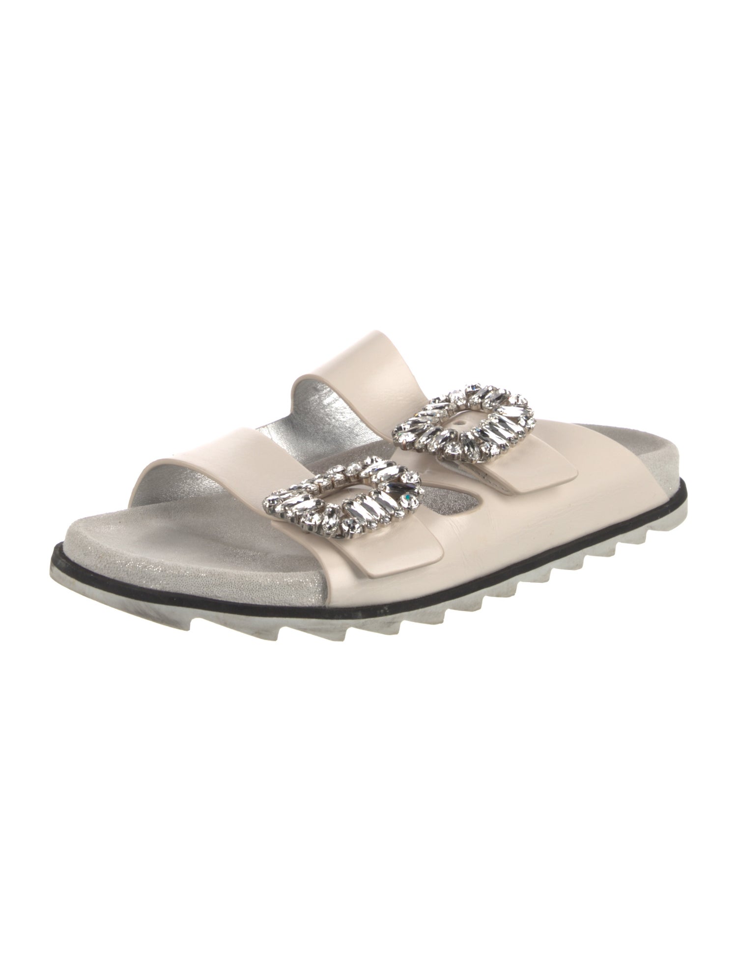 Roger Vivier Leather Crystal Embellishments Slides