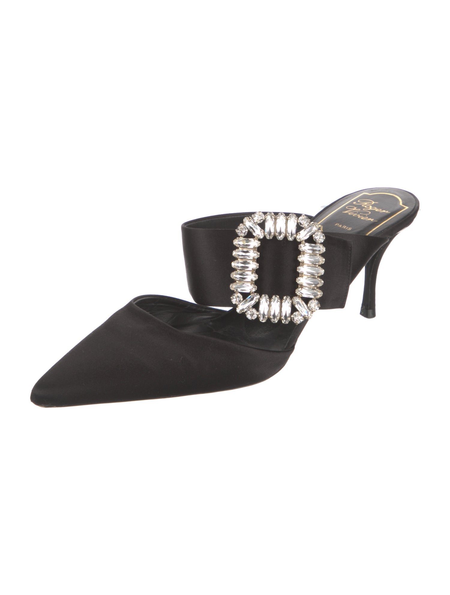Roger Vivier Satin Crystal Embellishments Mules