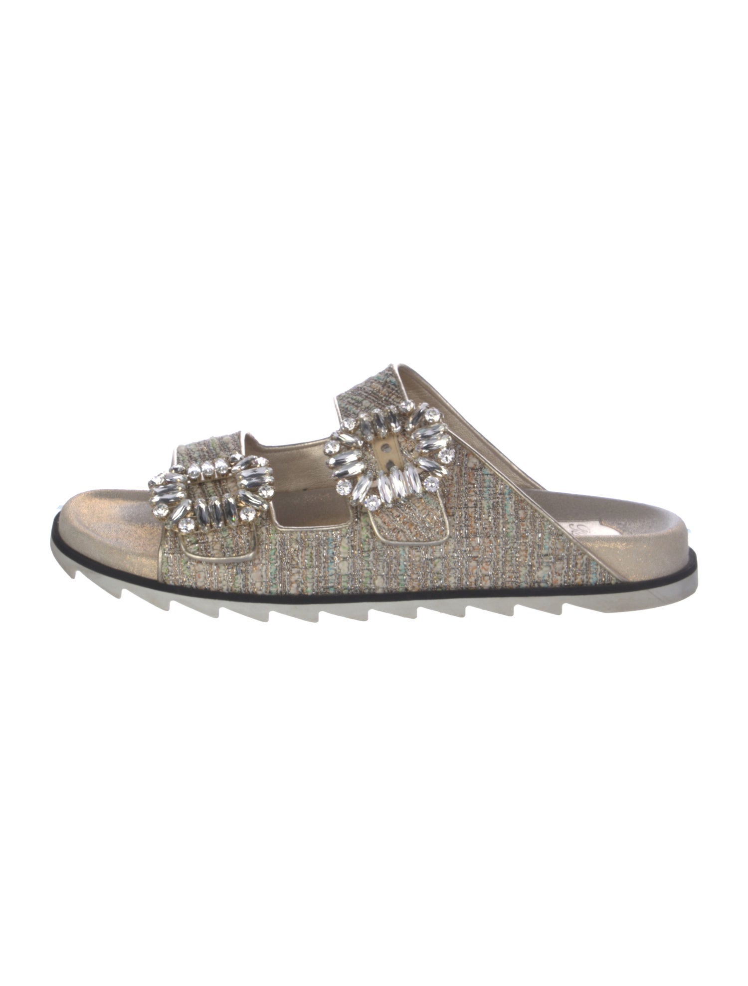Roger Vivier Leather Tweed Pattern Slides