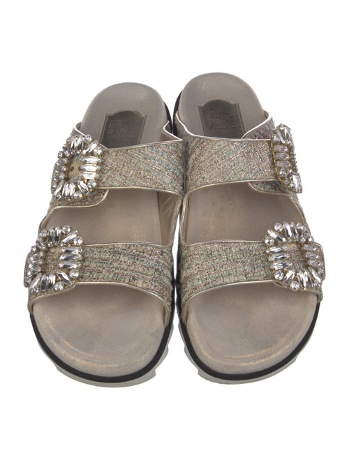 Roger Vivier Leather Tweed Pattern Slides