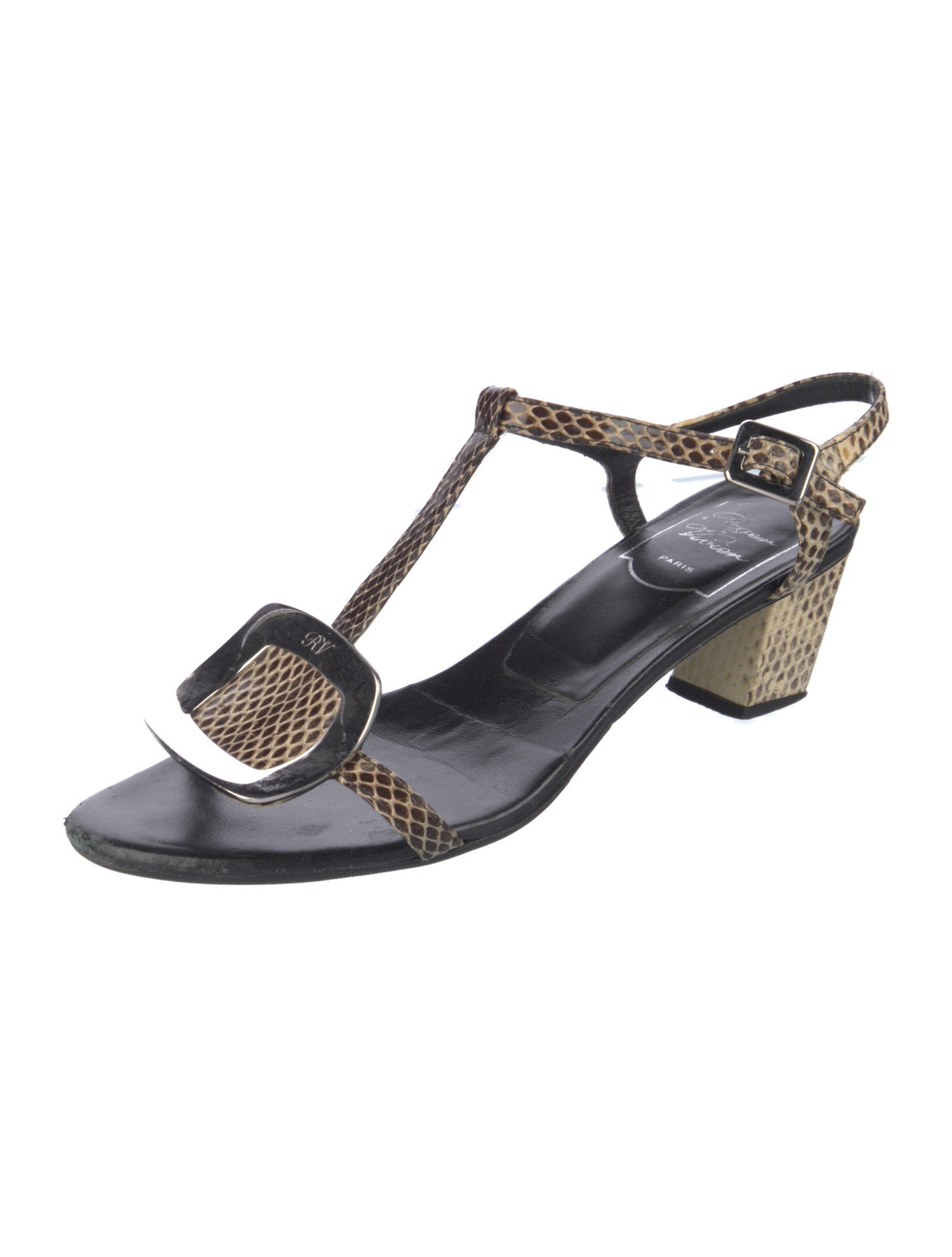 Roger Vivier Snakeskin Animal Print T-Strap Sandals