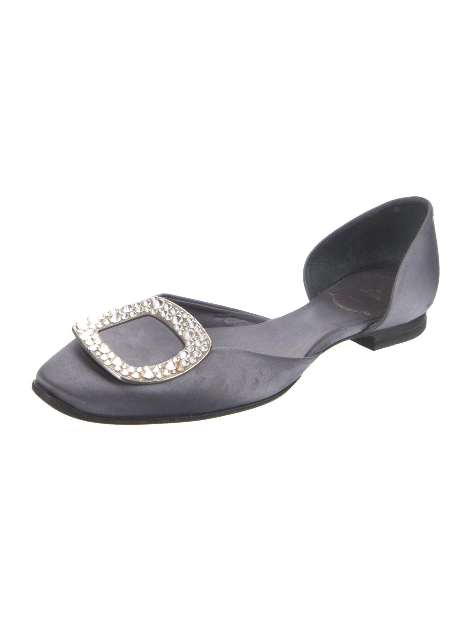 Roger Vivier Satin Crystal Embellishments D'Orsay Flats