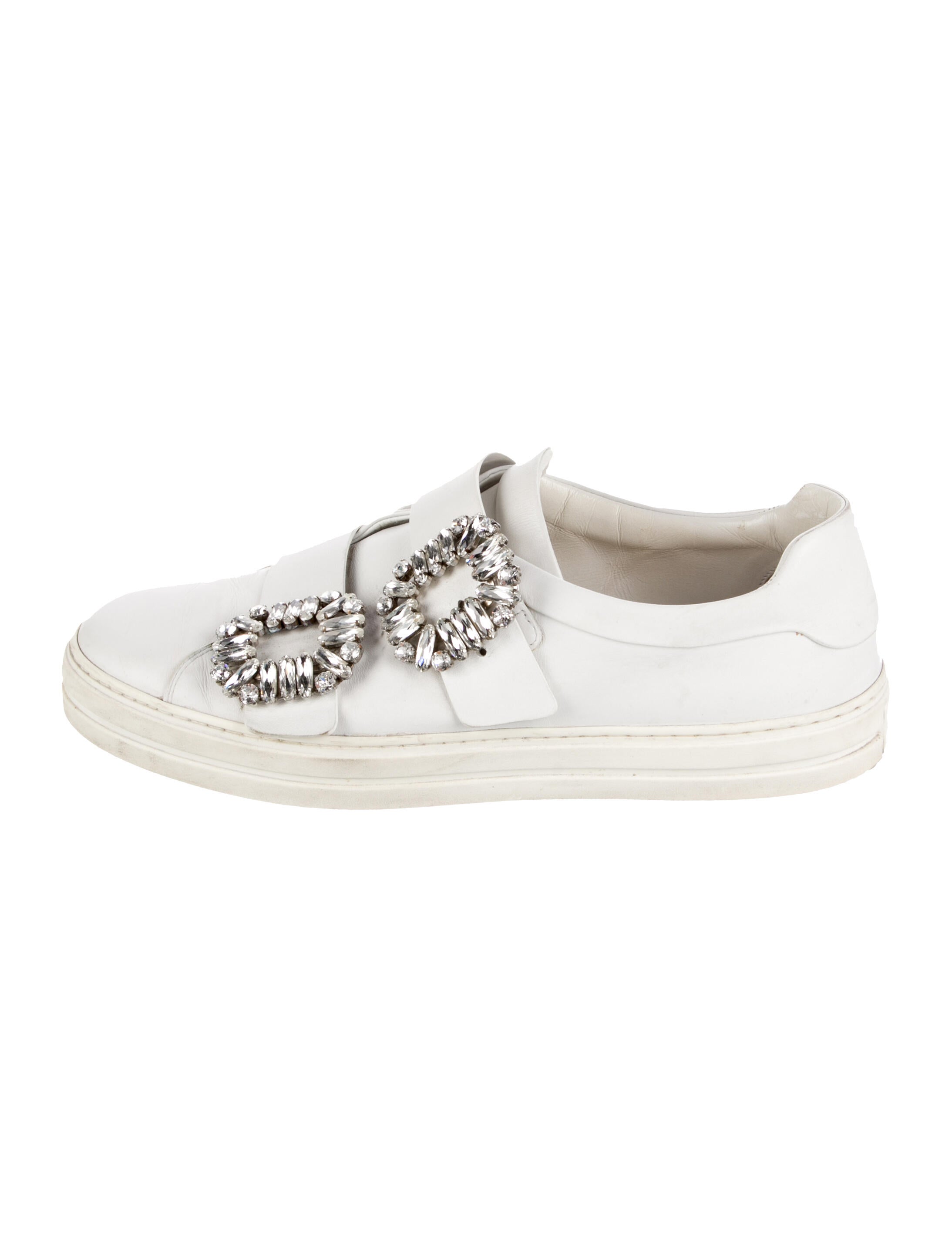 Roger Vivier Leather Crystal Embellishments Sneakers