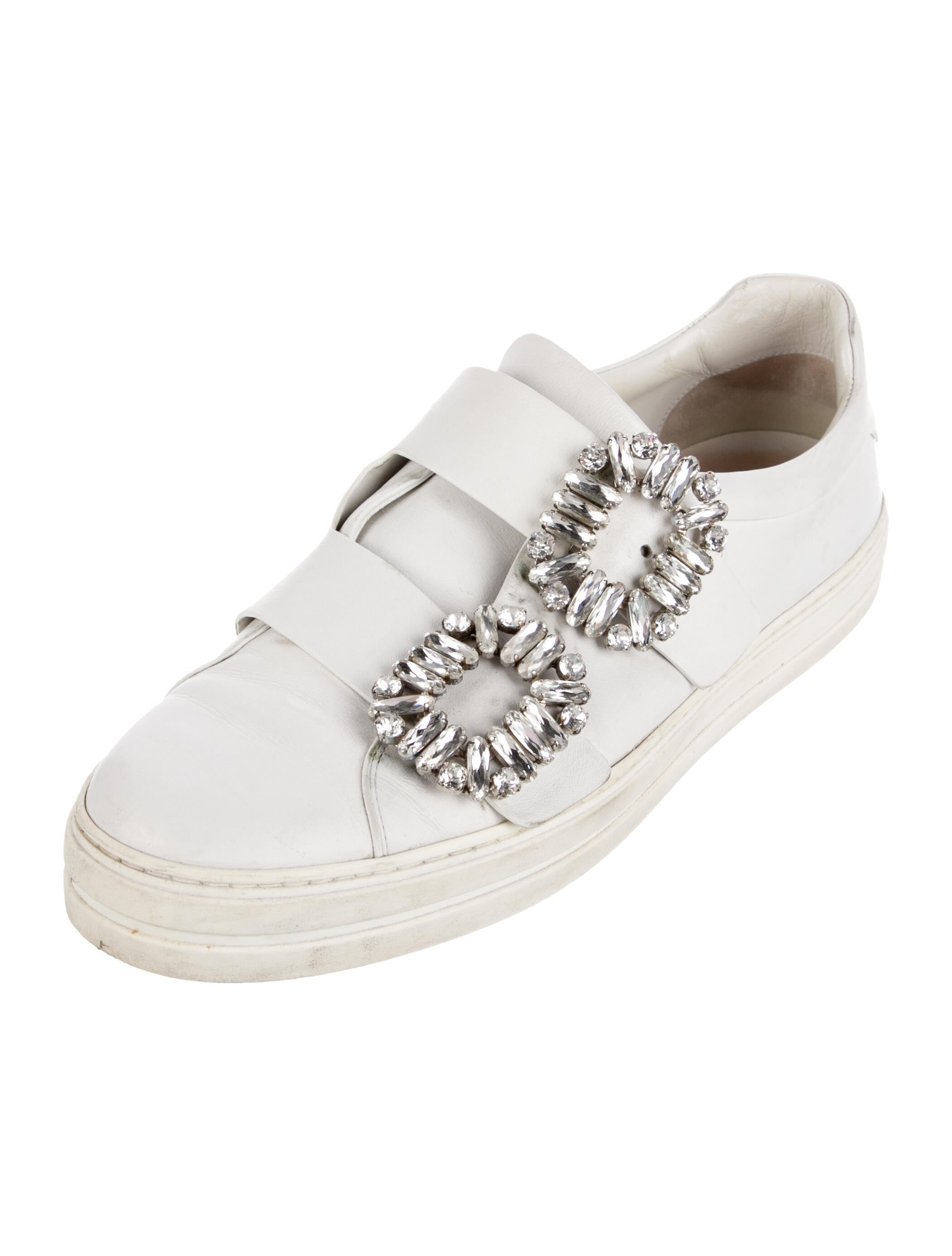 Roger Vivier Leather Crystal Embellishments Sneakers