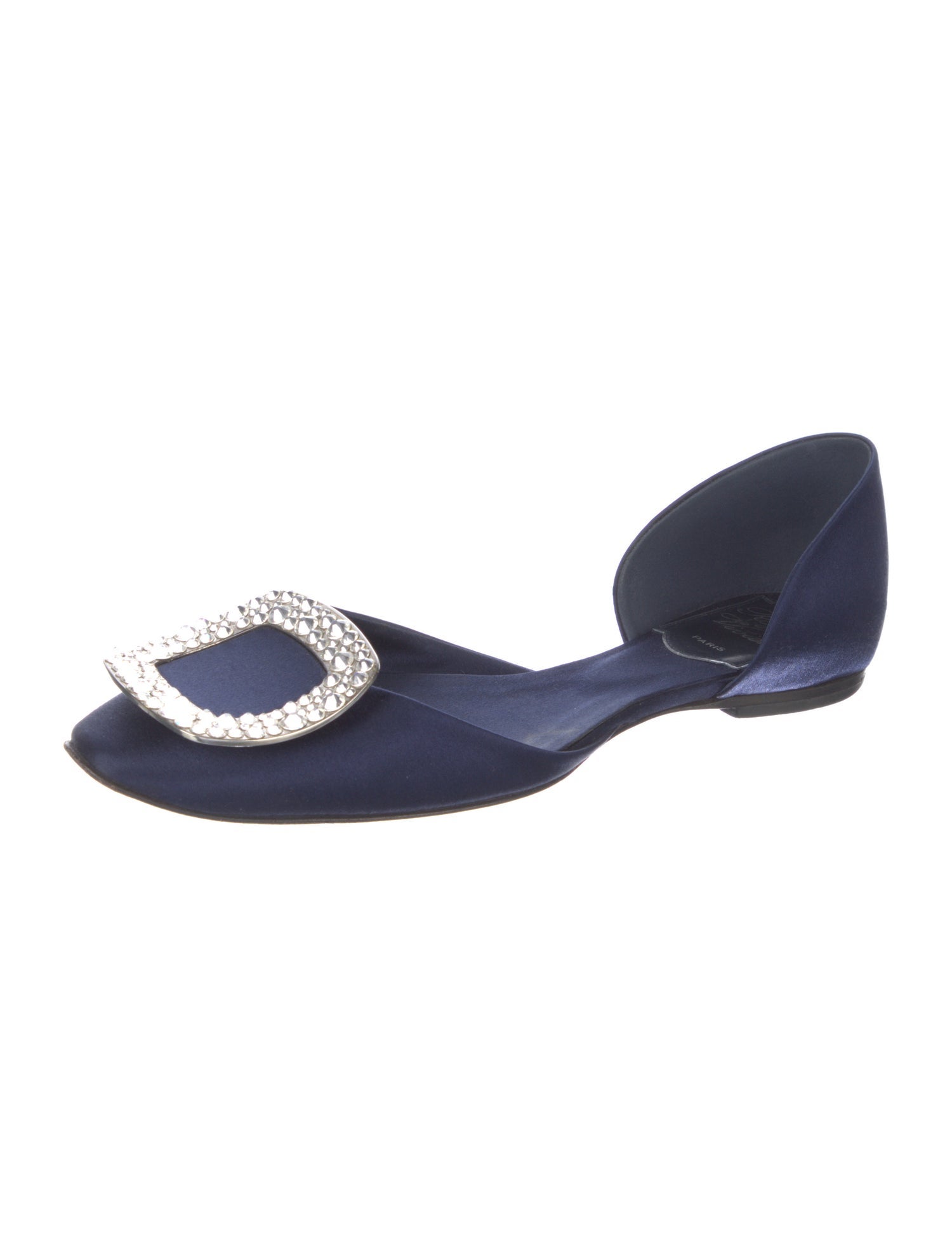 Roger Vivier Satin Crystal Embellishments D'Orsay Flats