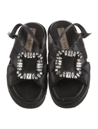 Roger Vivier Leather Crystal Embellishments Slingback Sandals