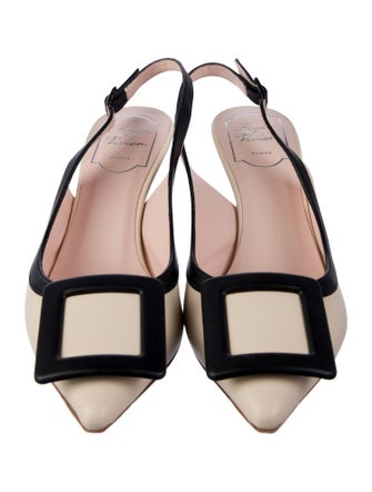 Roger Vivier Leather Colorblock Pattern Slingback Pumps