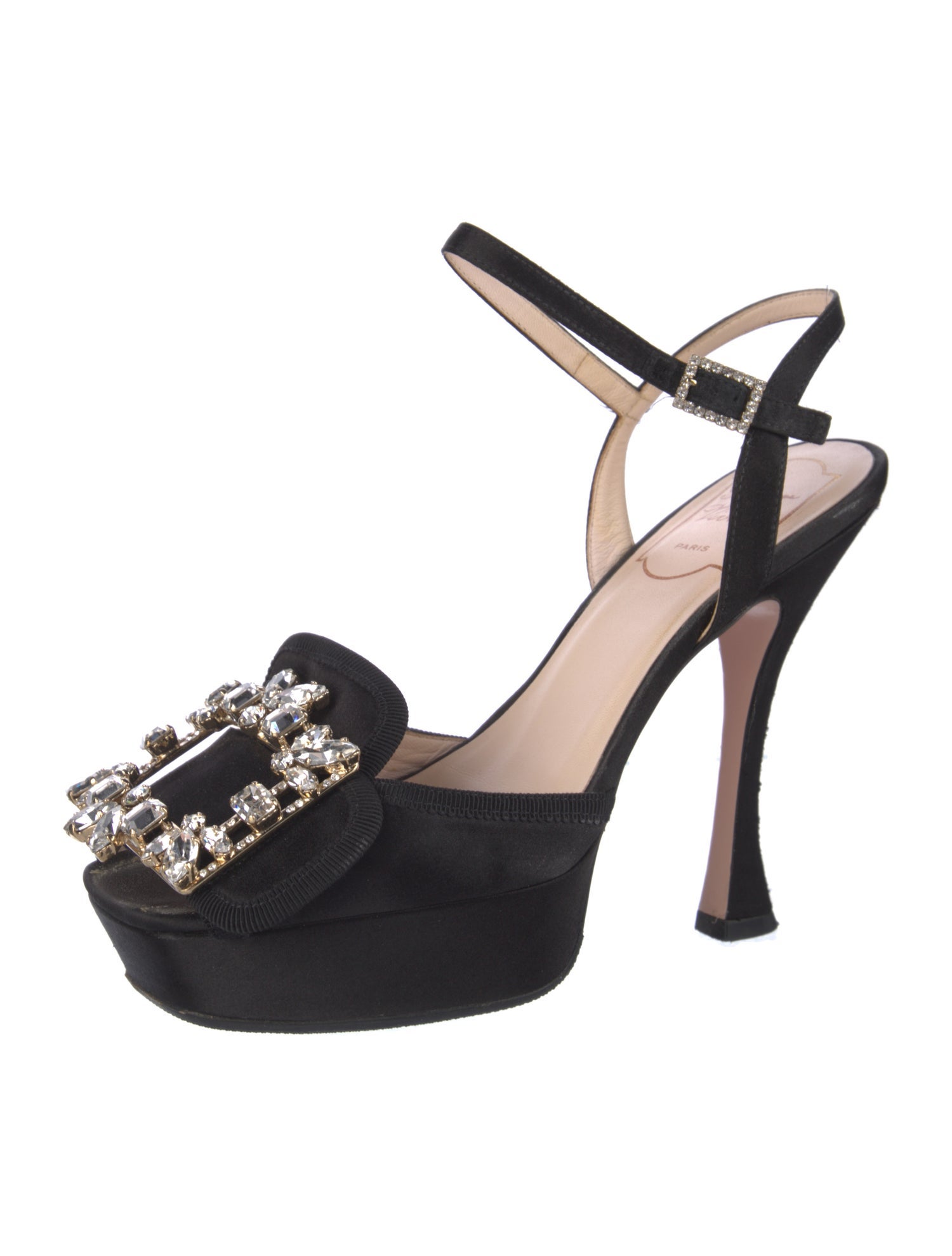 Roger Vivier Satin Crystal Embellishments Slingback Pumps