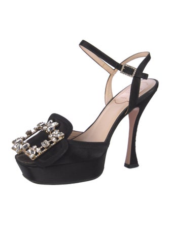 Roger Vivier Satin Crystal Embellishments Slingback Pumps