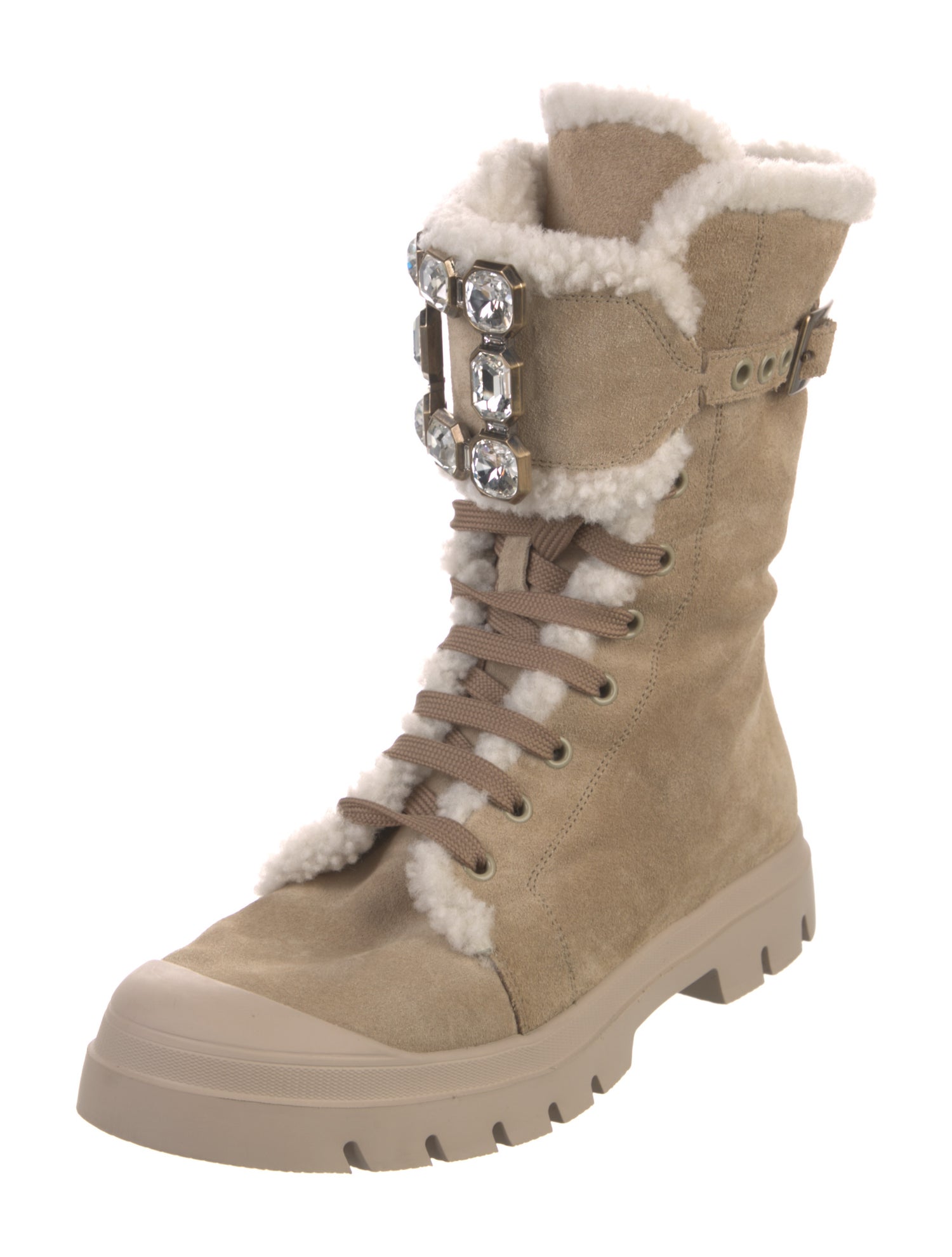 Roger Vivier Suede Crystal Embellishments Snow Boots