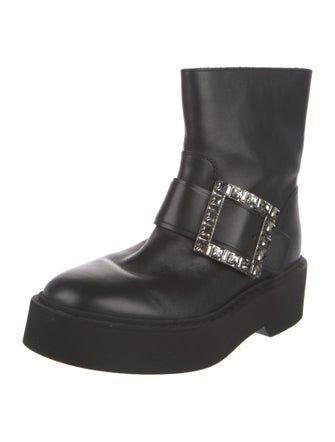 Roger Vivier Leather Crystal Embellishments Moto Boots
