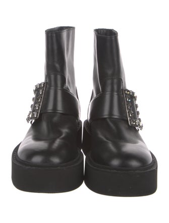 Roger Vivier Leather Crystal Embellishments Moto Boots