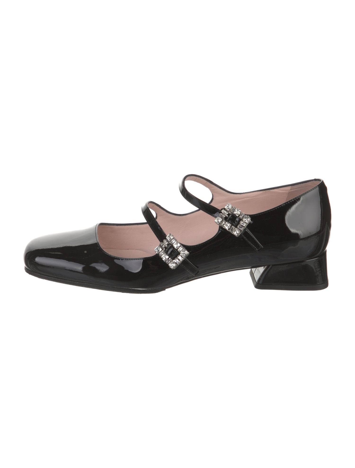 Roger Vivier Patent Leather Crystal Embellishments Mary Jane Flats