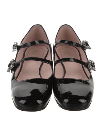Roger Vivier Patent Leather Crystal Embellishments Mary Jane Flats