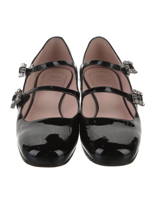 Roger Vivier Patent Leather Crystal Embellishments Mary Jane Flats
