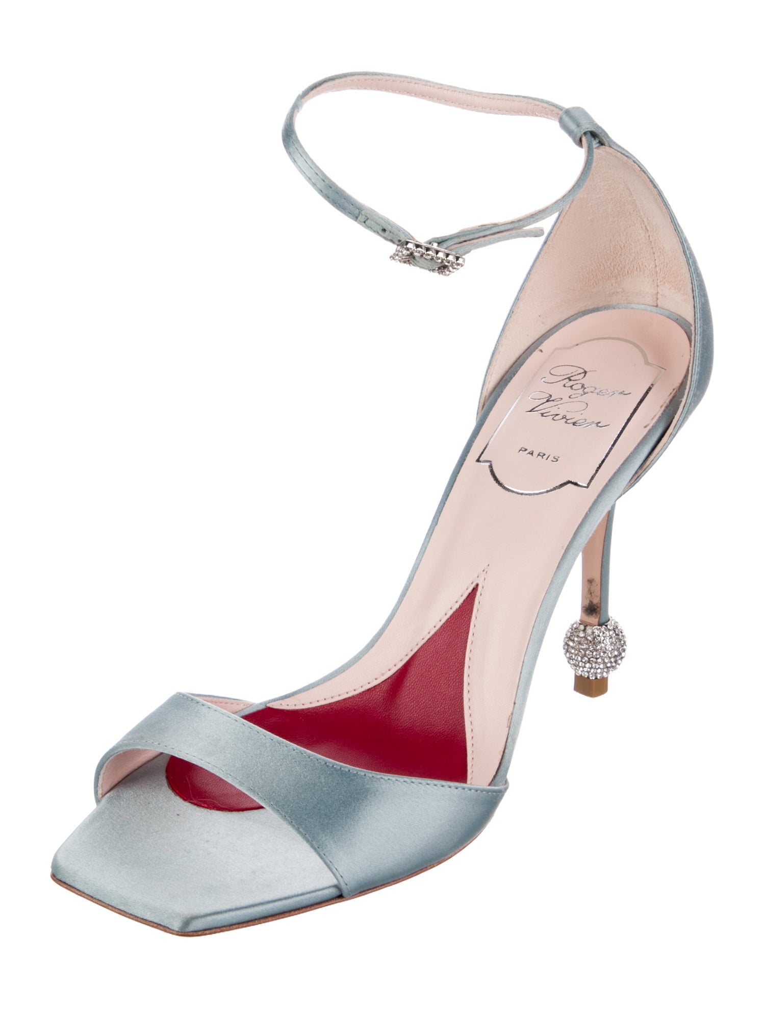 Roger Vivier Satin Crystal Embellishments Sandals