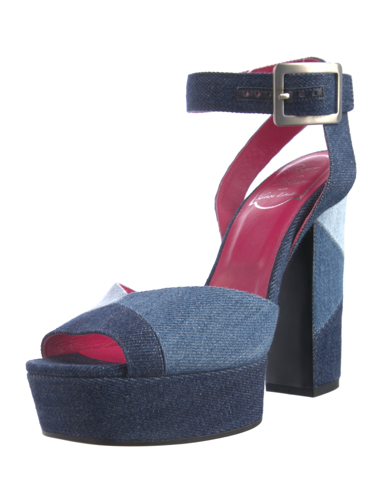 Roger Vivier Denim Colorblock Pattern Sandals
