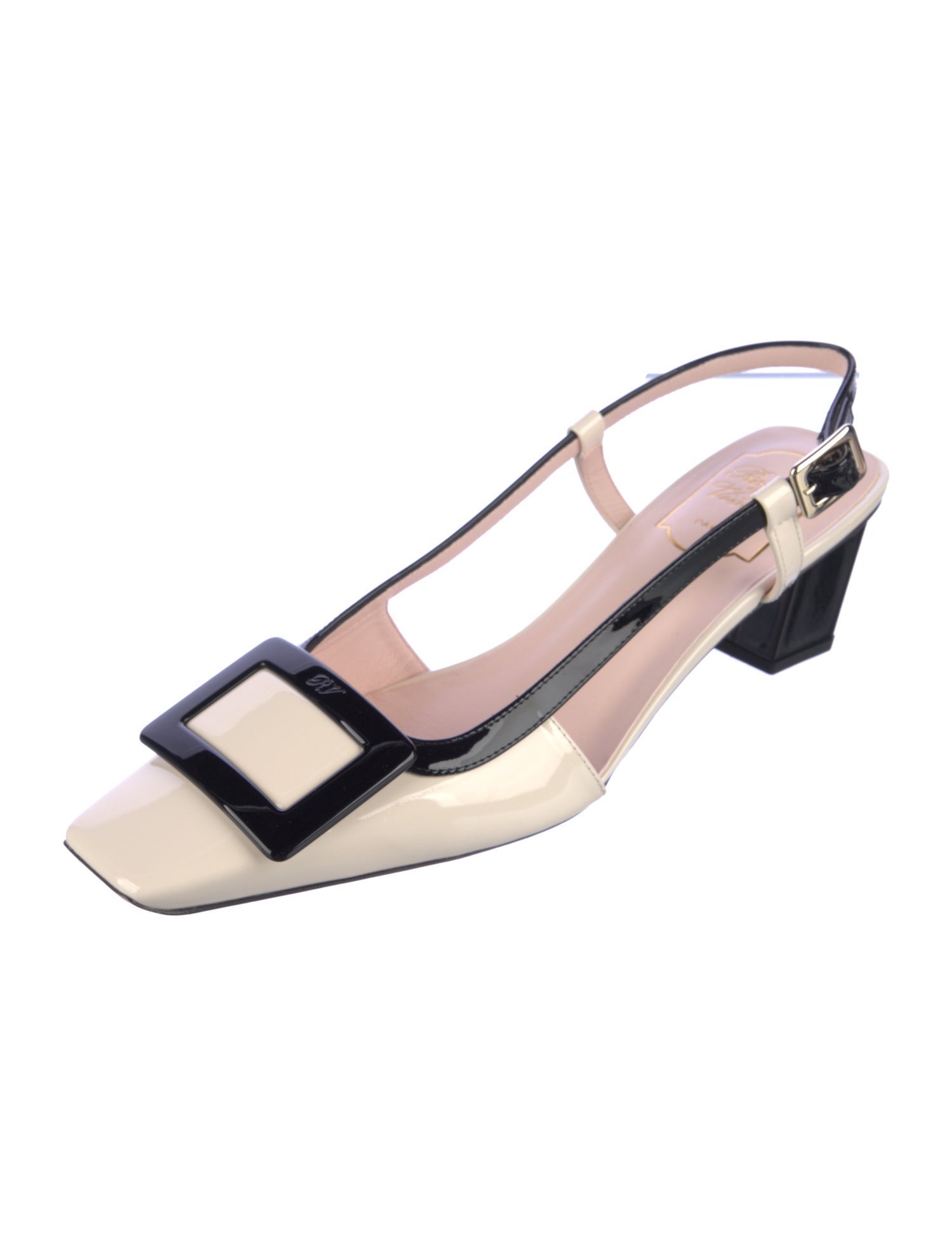 Roger Vivier Patent Leather Colorblock Pattern Slingback Pumps