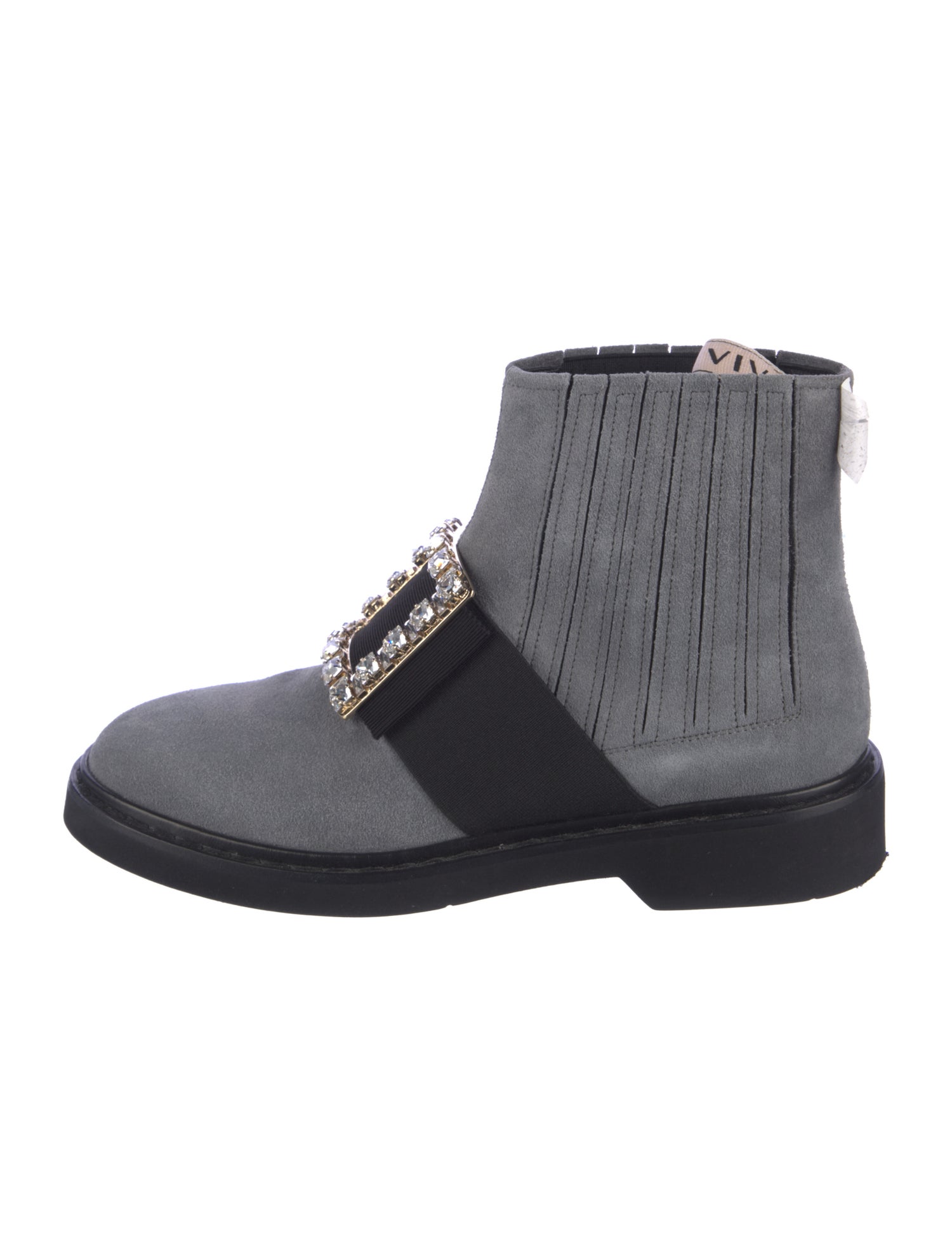 Roger Vivier Suede Crystal Embellishments Combat Boots