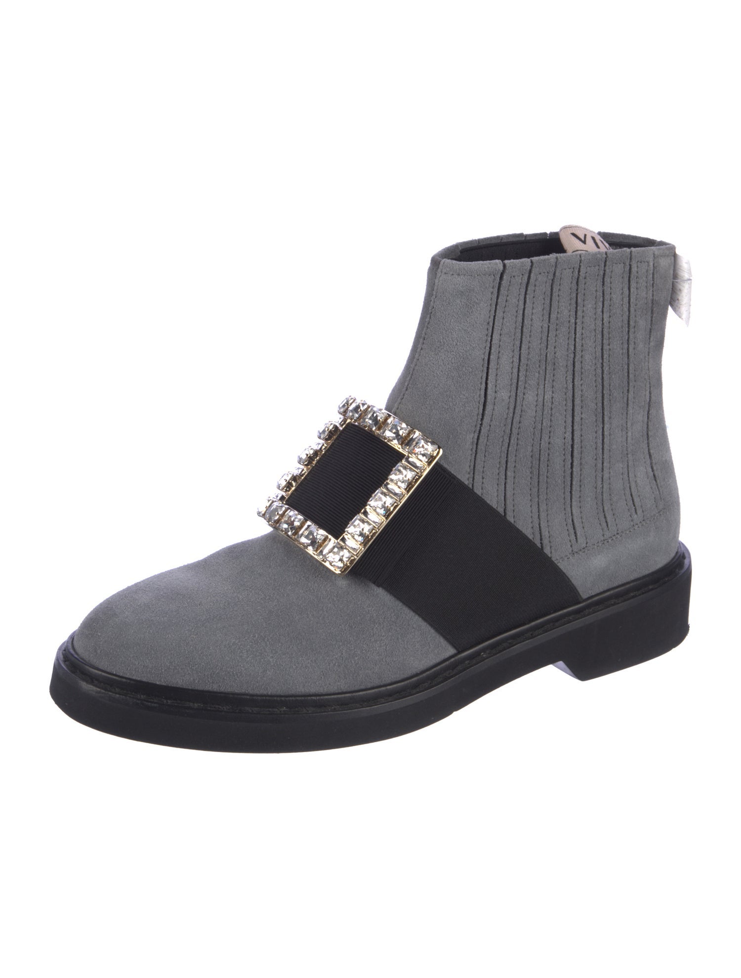 Roger Vivier Suede Crystal Embellishments Combat Boots
