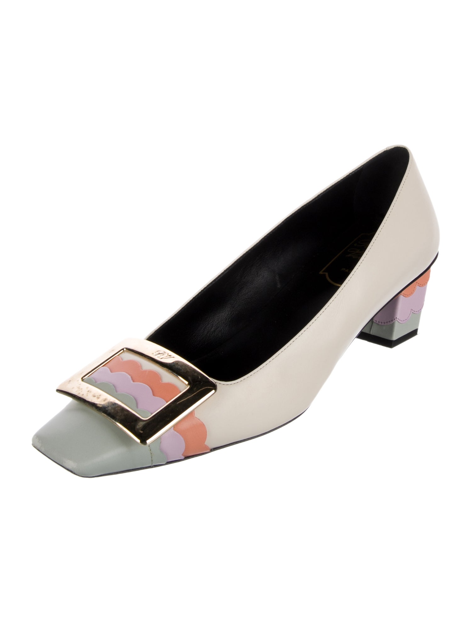 Roger Vivier Leather Colorblock Pattern Pumps