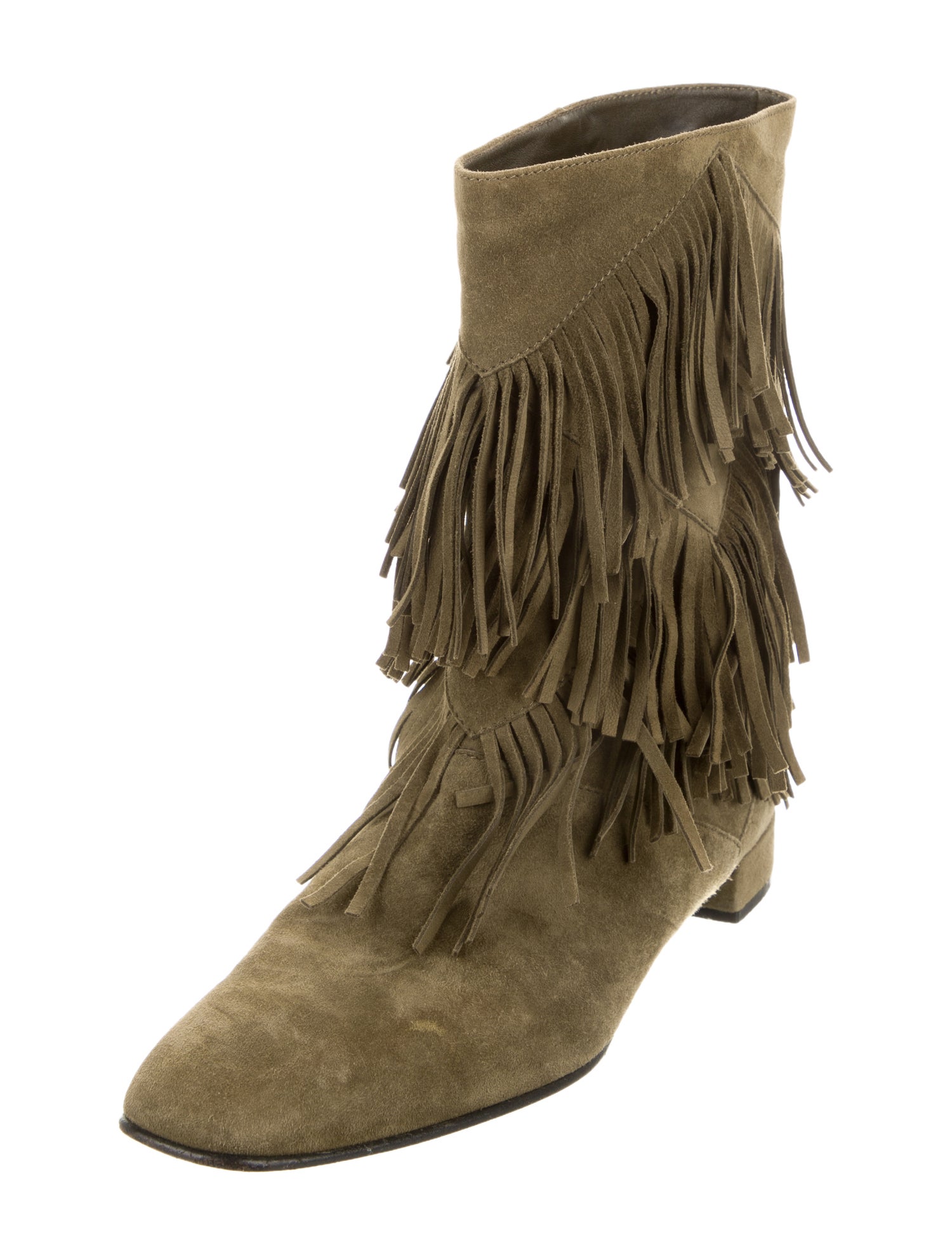 Roger Vivier Suede Fringe Trim Accent Boots