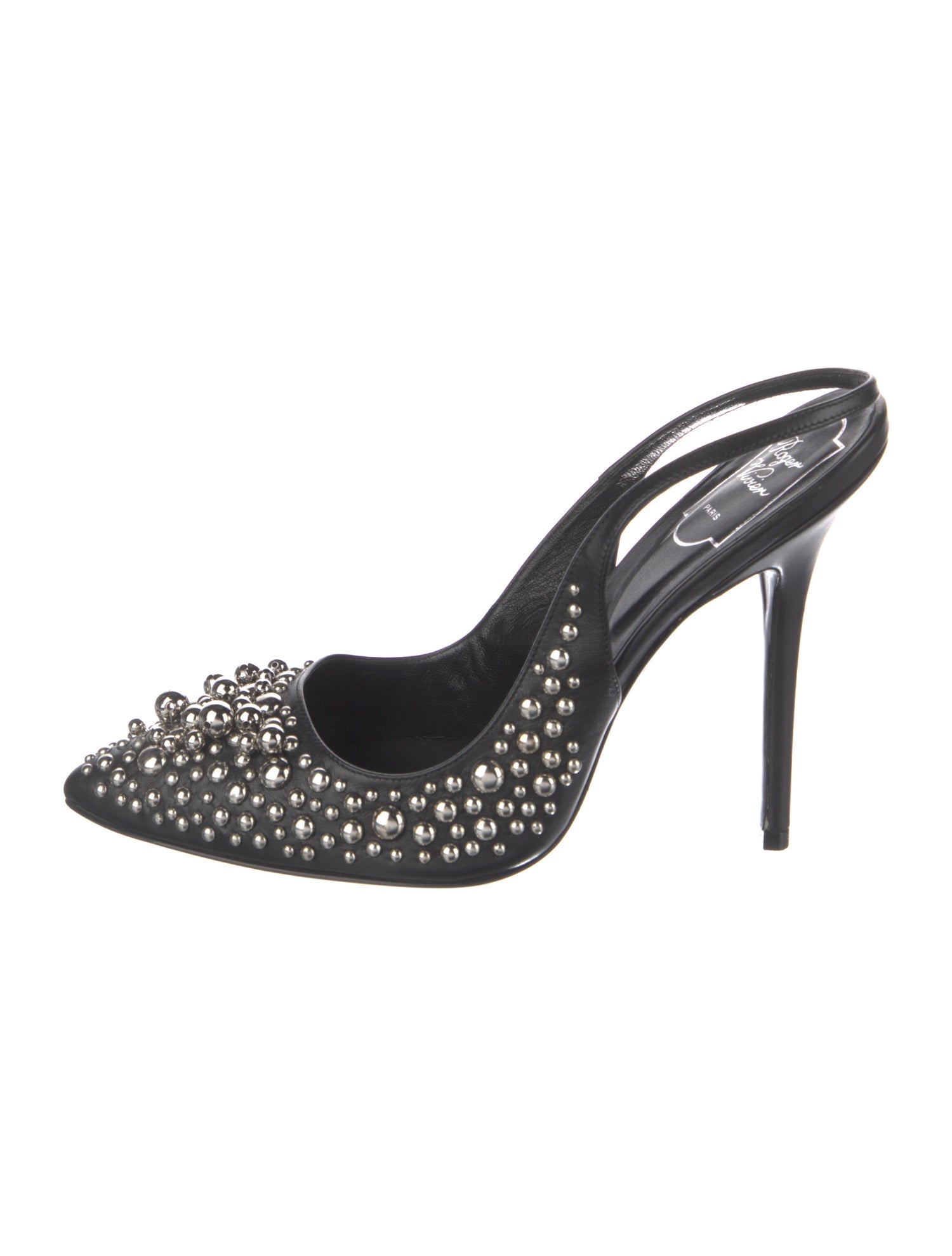Roger Vivier Leather Studded Accents Slingback Pumps